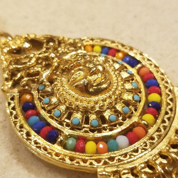 RARE RUNWAY STATEMENT JOSE MARIA BARRERA GOLD SUN CRYSTAL STONE STRAND NECKLACE - Picture 11 of 15